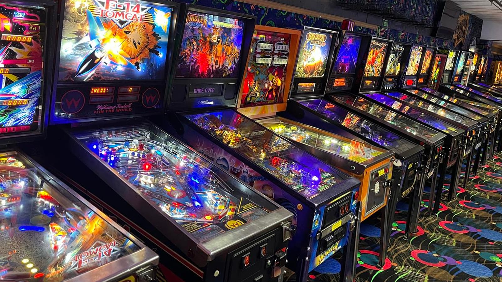 Pinball machines in the game room at Blainbrook bowling alley in Blaine, Minnesota