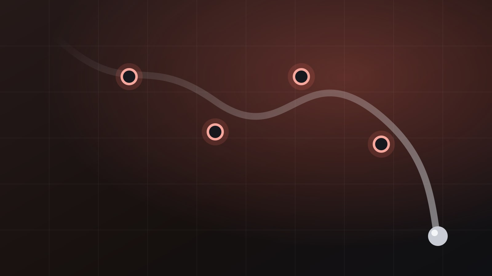 Abstract illustration of a pinball weaving between posts on a playfield